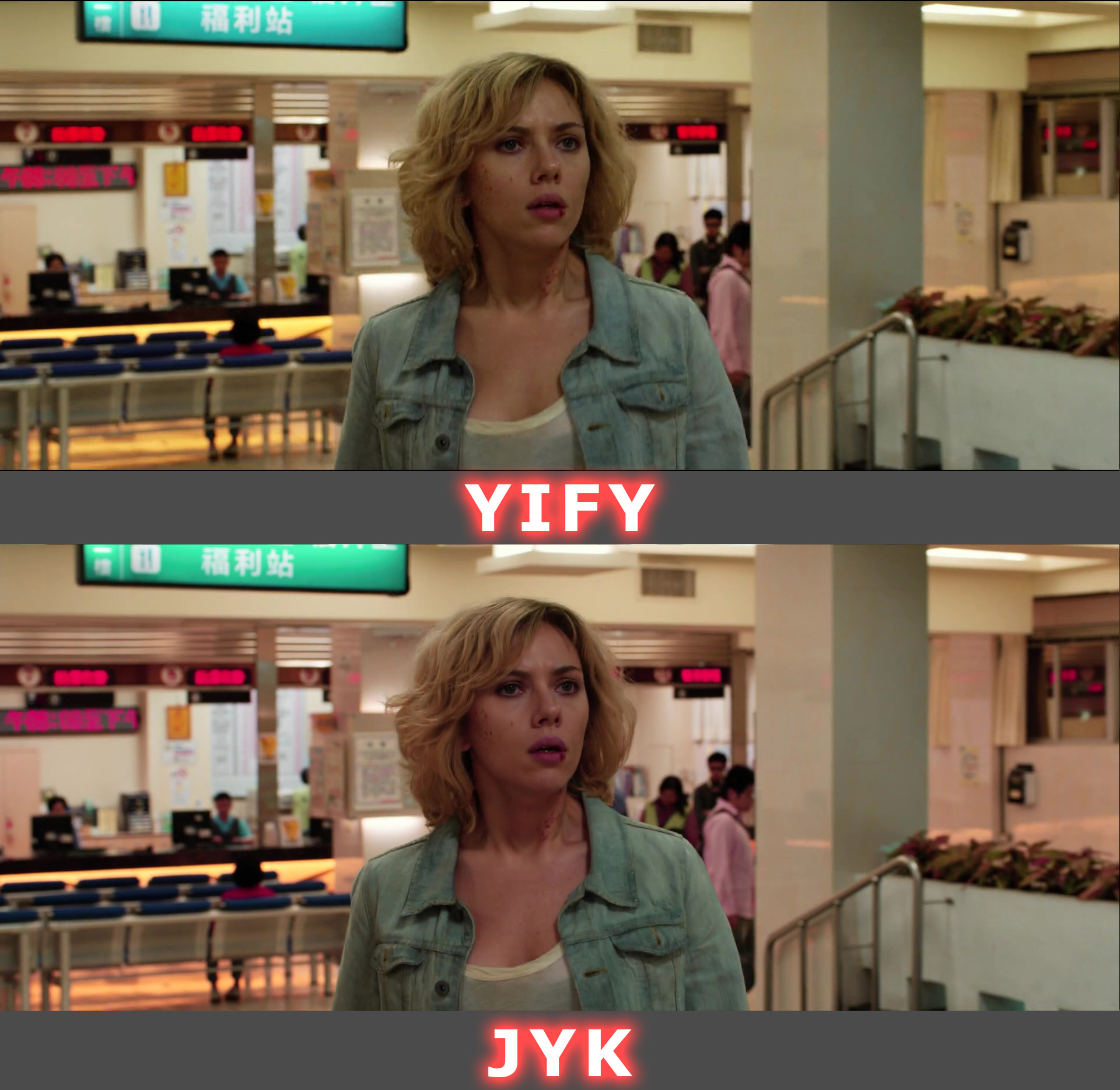 Сравнение релизов фильма Lucy от YIFY и JYK