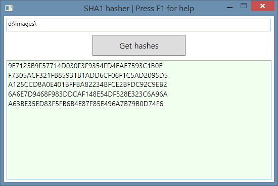 Главное окно sha1hash