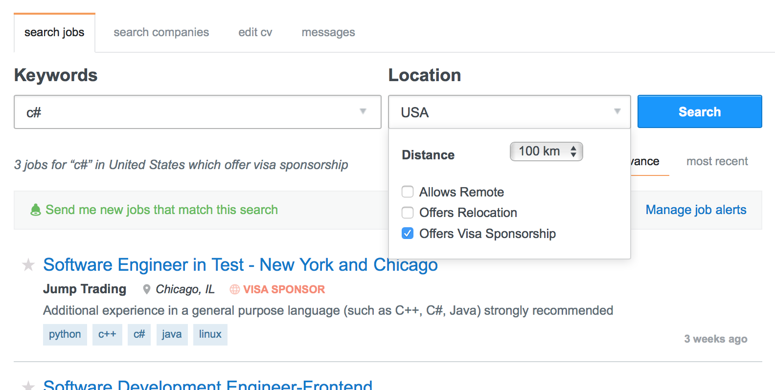 Поиск вакансий на Stack Overflow Carees
