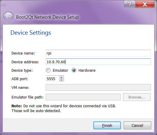 New device in Qt Creator via IP address
