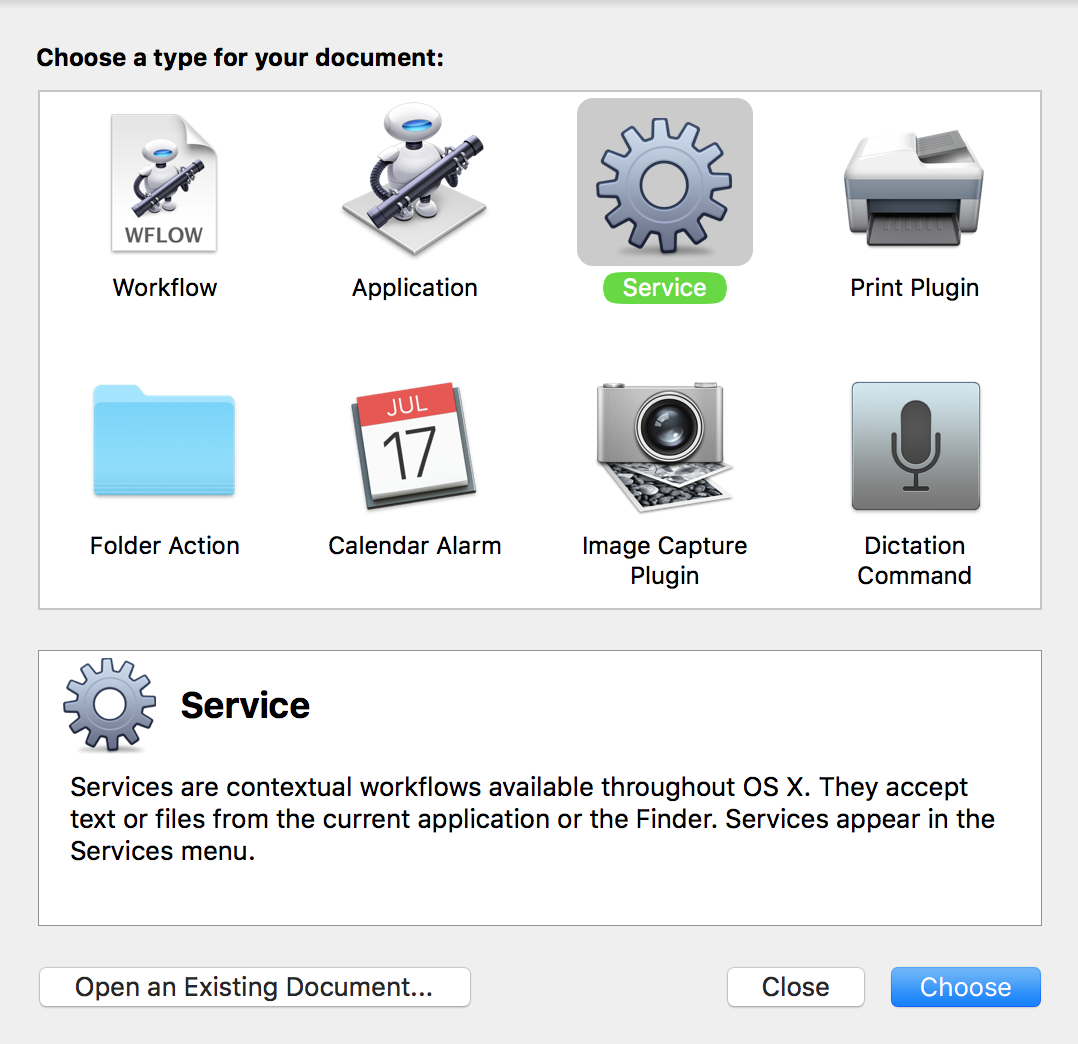 Automator, new Service
