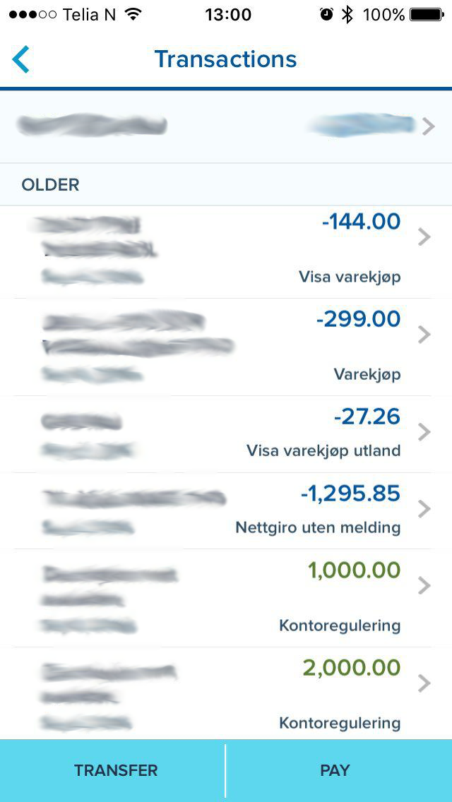 Nordea, мобильное приложение, история операций