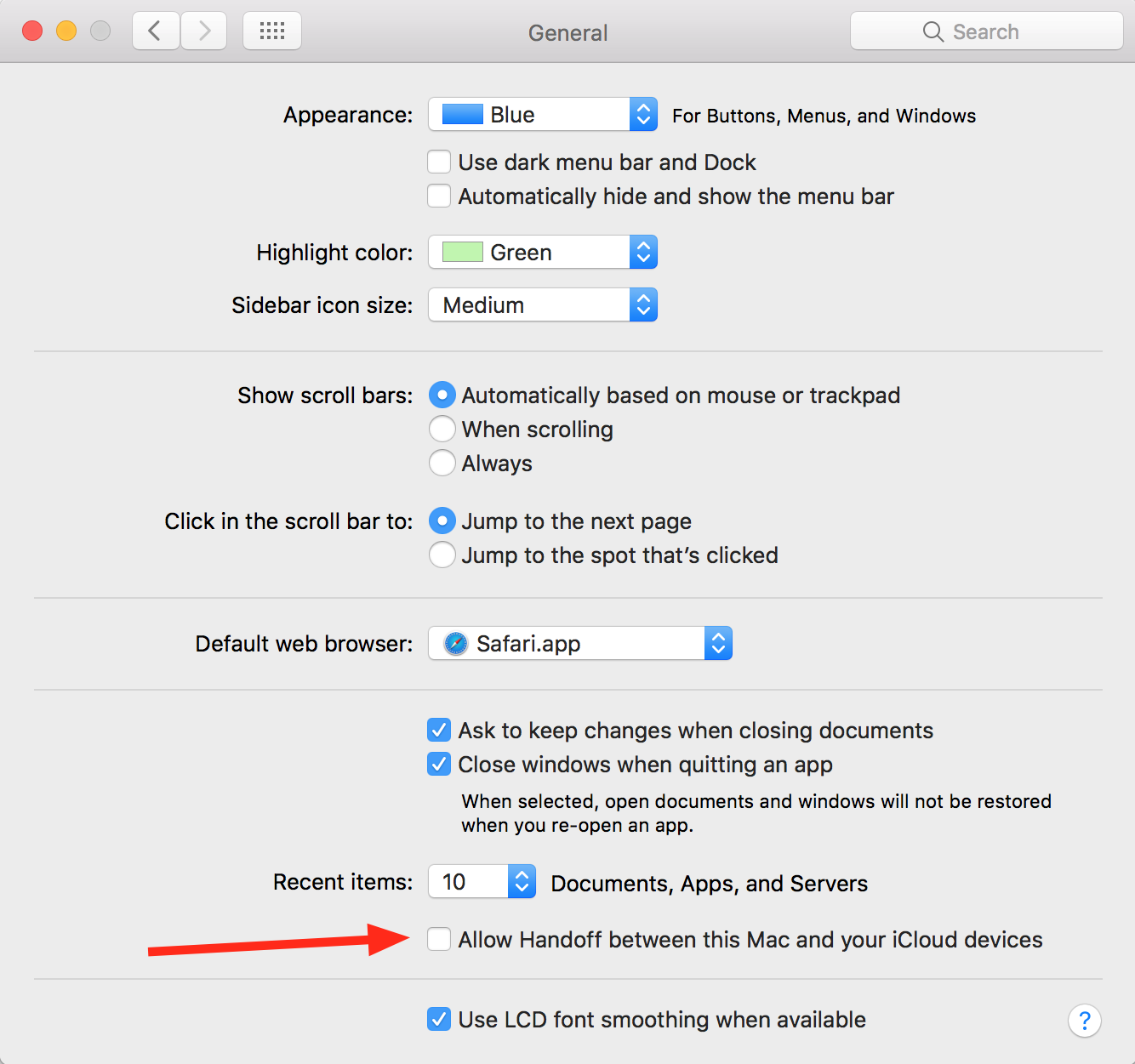 Handoff on Mac disabled