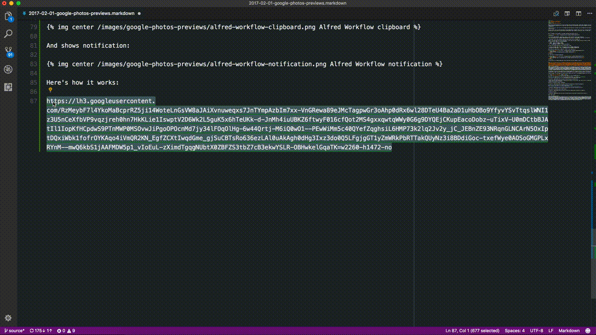 Alfred Workflow in action