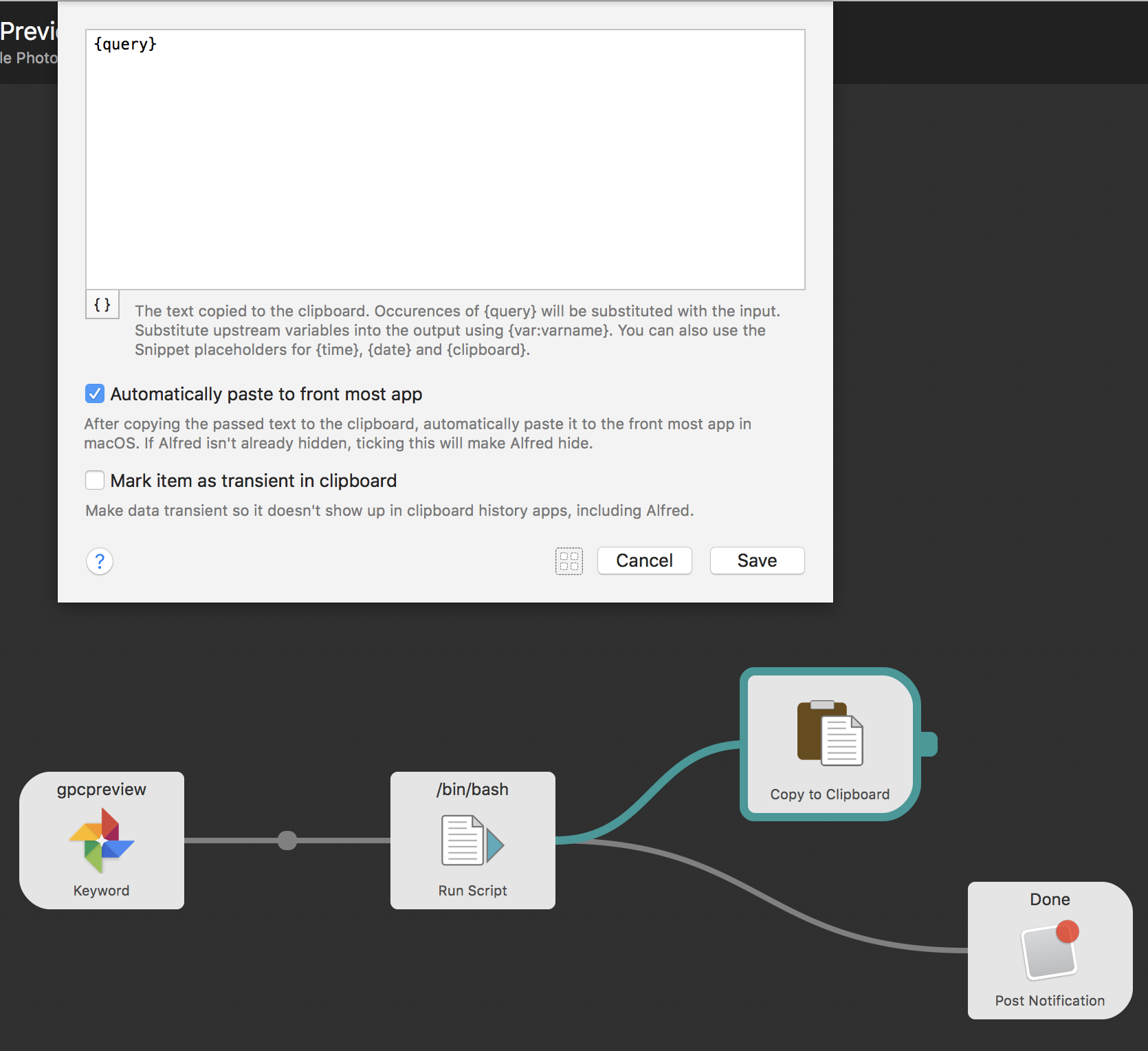 Alfred Workflow clipboard