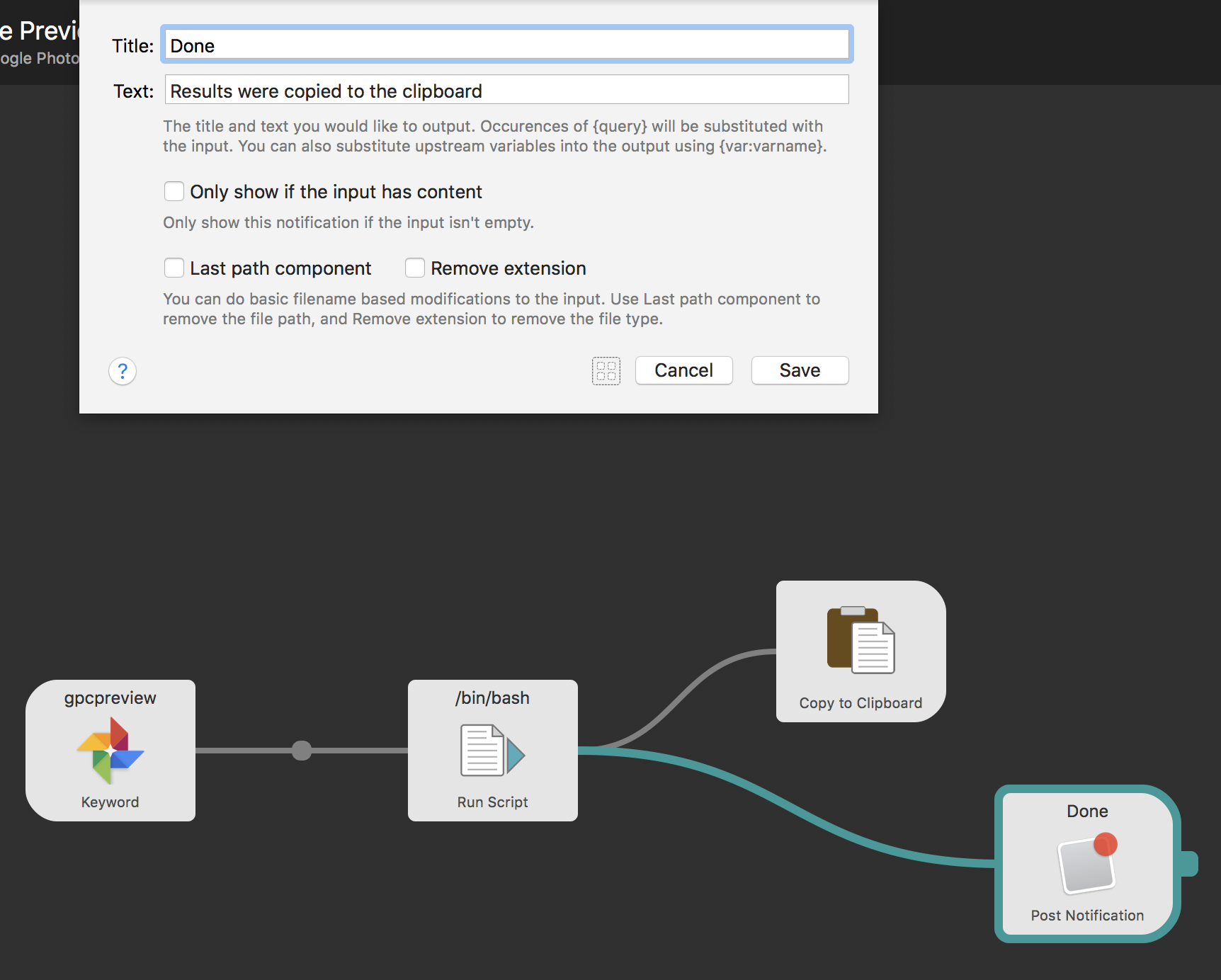 Alfred Workflow notification