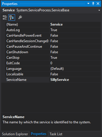 Visual Studio - Service Properties