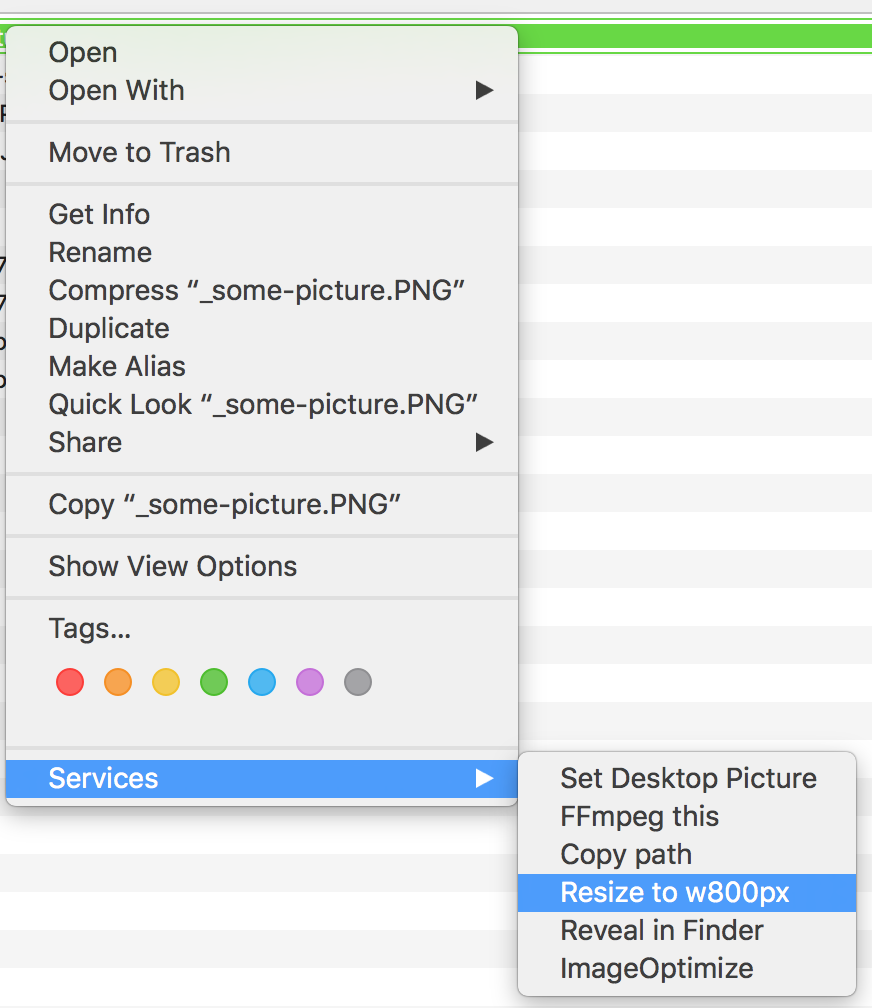 Finder service for resizing pictures