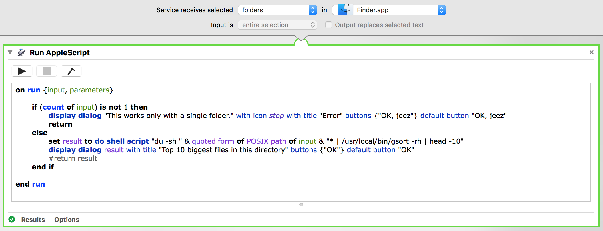 Automator workflow