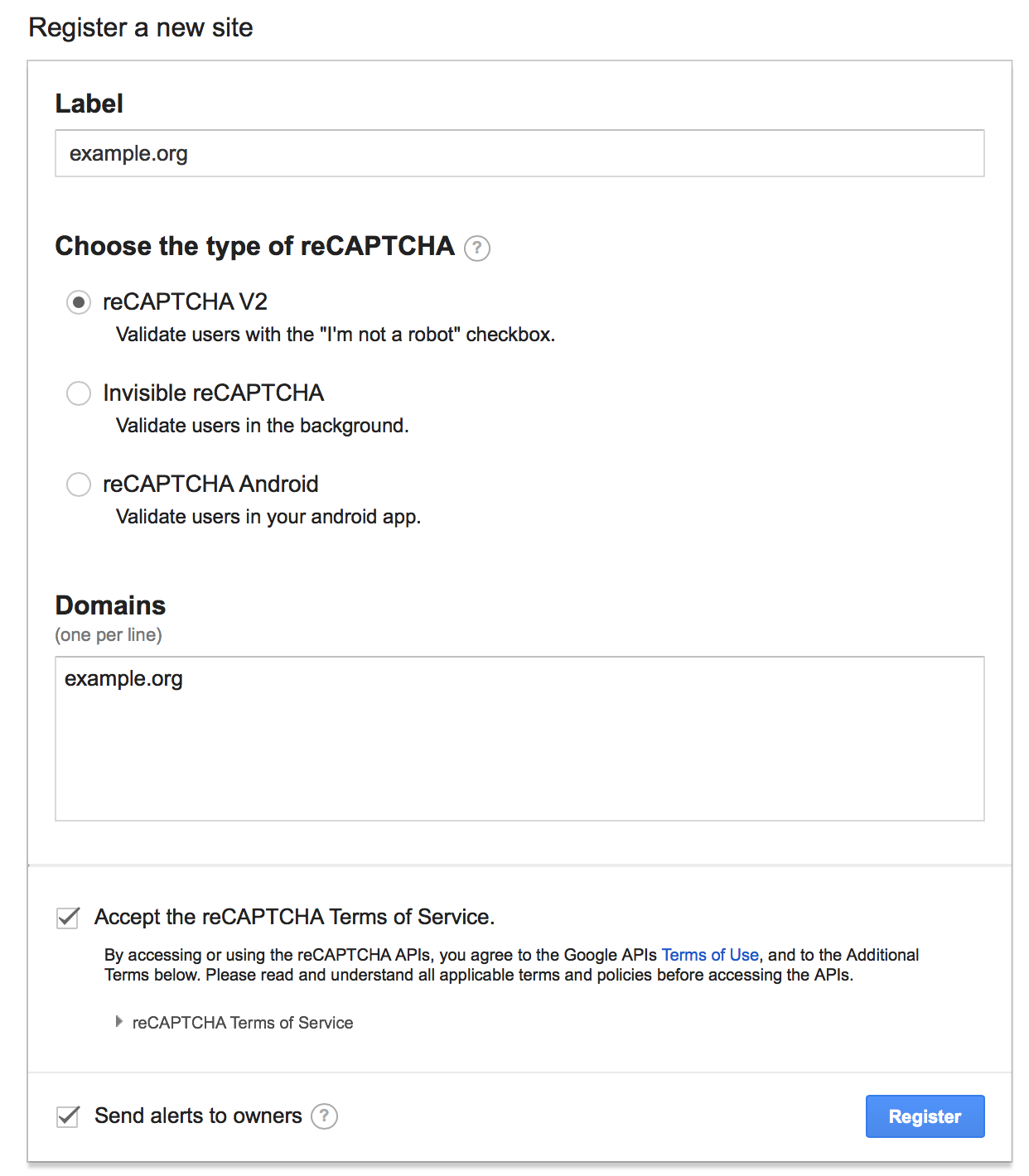 Register reCAPTCHA