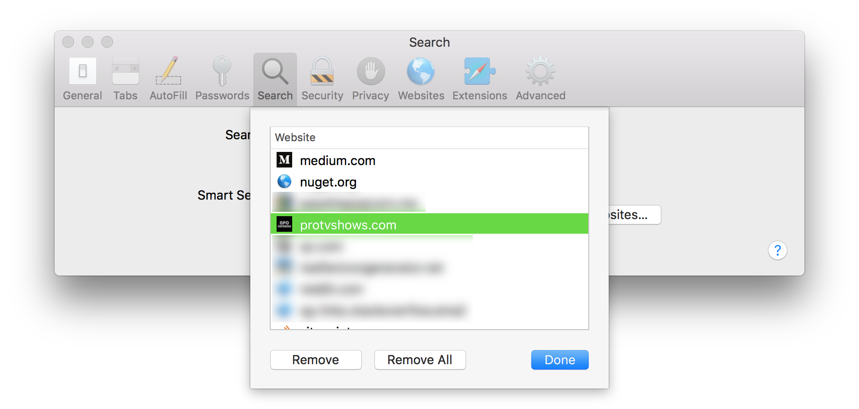 Safari Quick Website Search sites