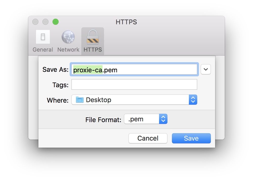 Proxie, export certificate