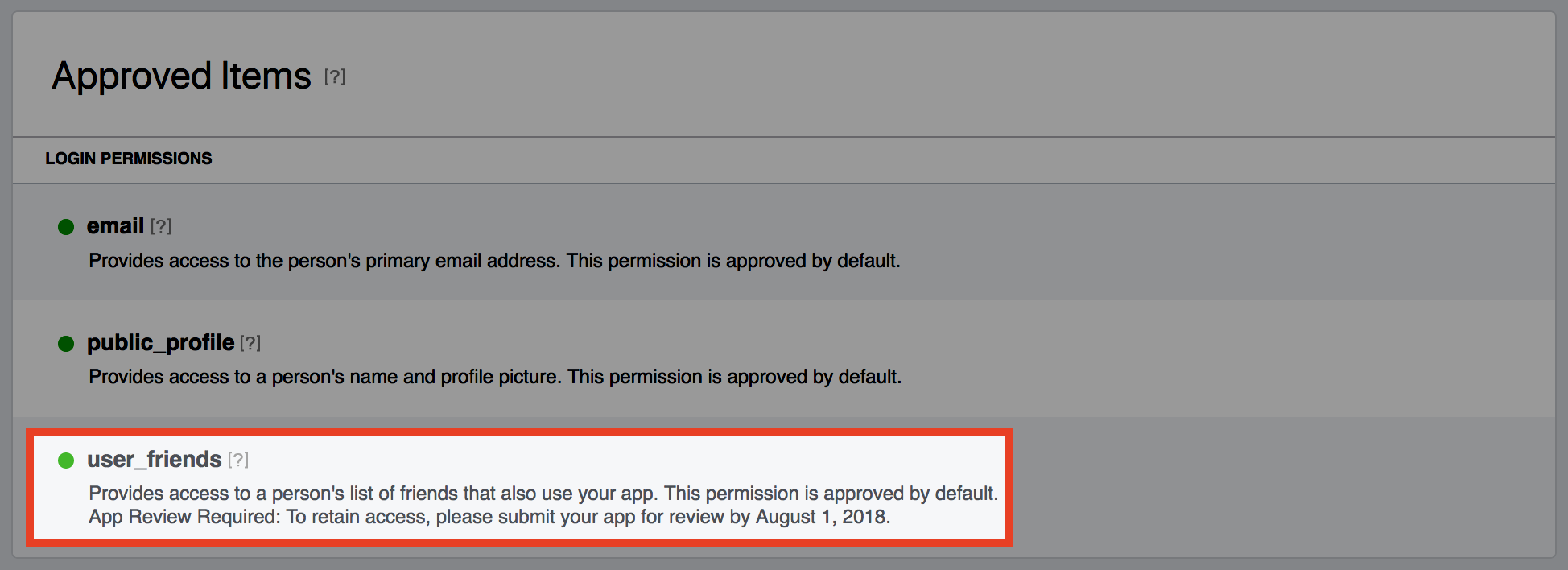 Facebook default permissions