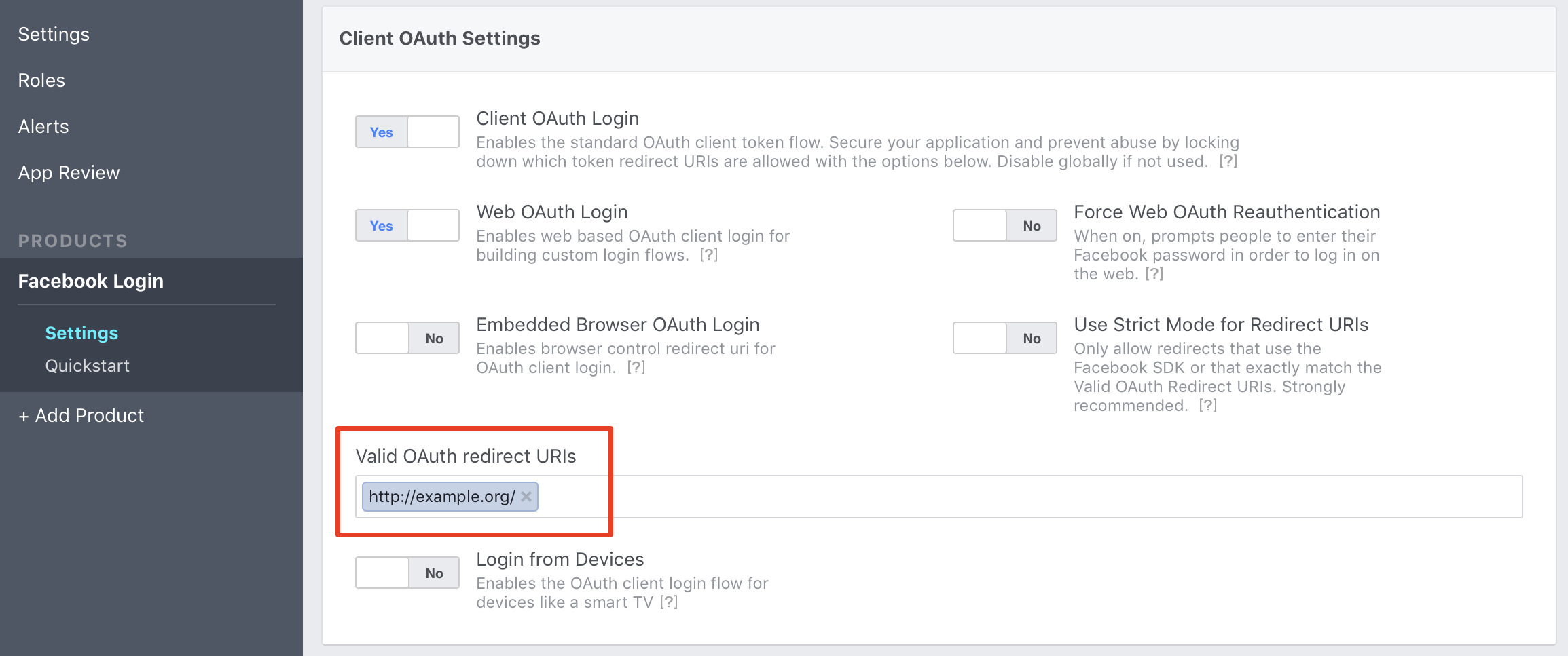 Facebook app login