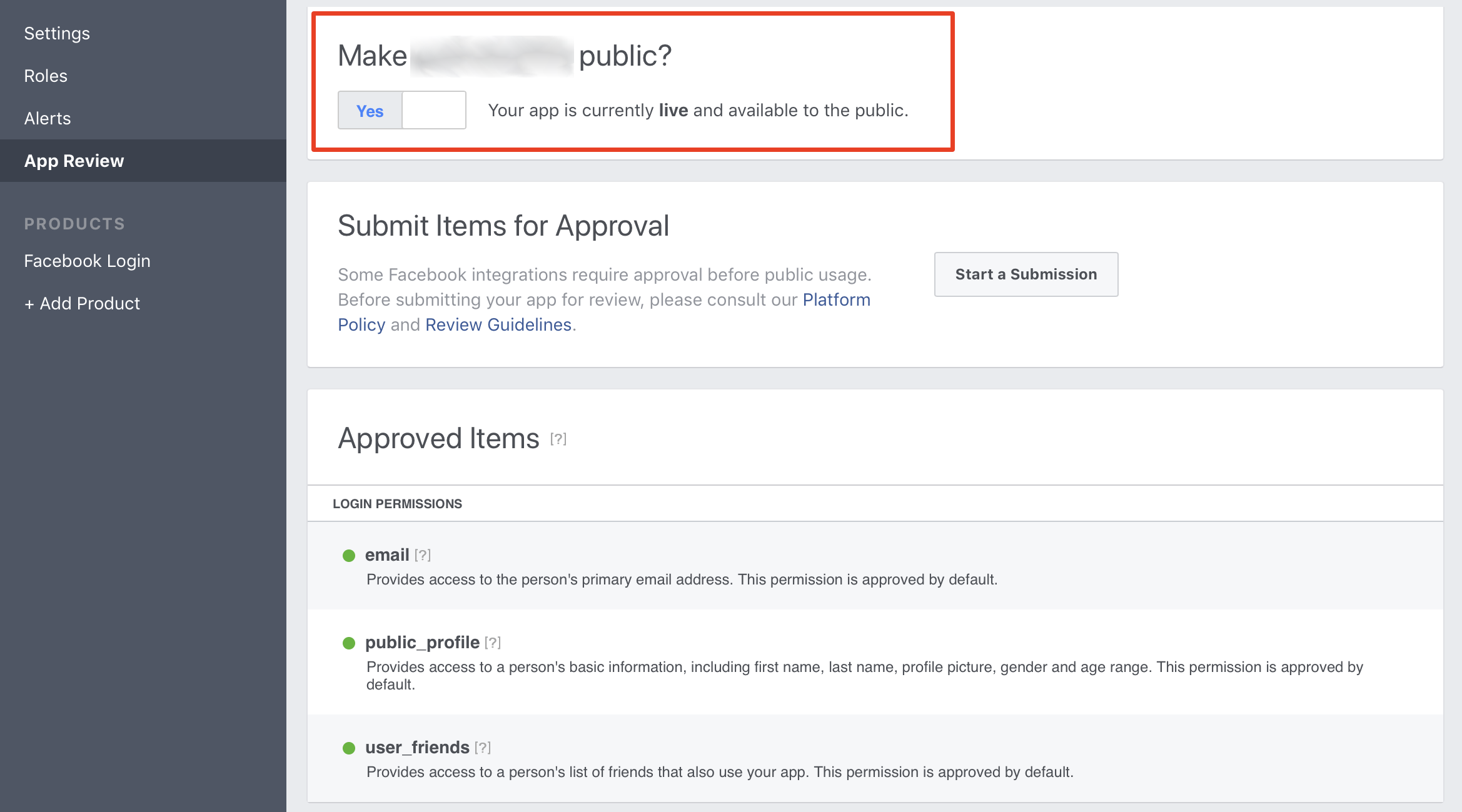 Facebook app public