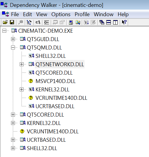 Dependency Walker, MSVC dynamic Qt build