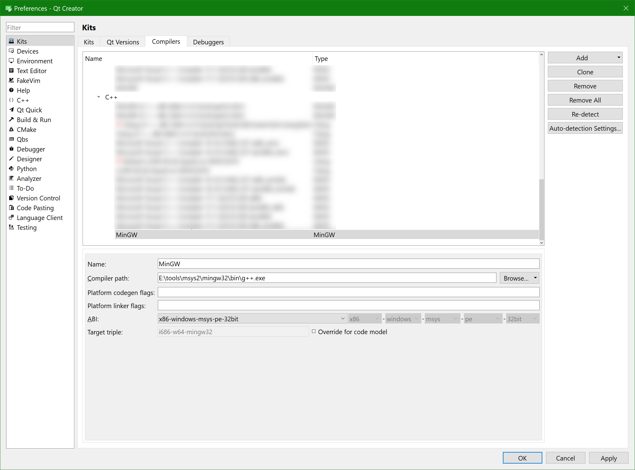 Qt Creator, MinGW, C++ compiler