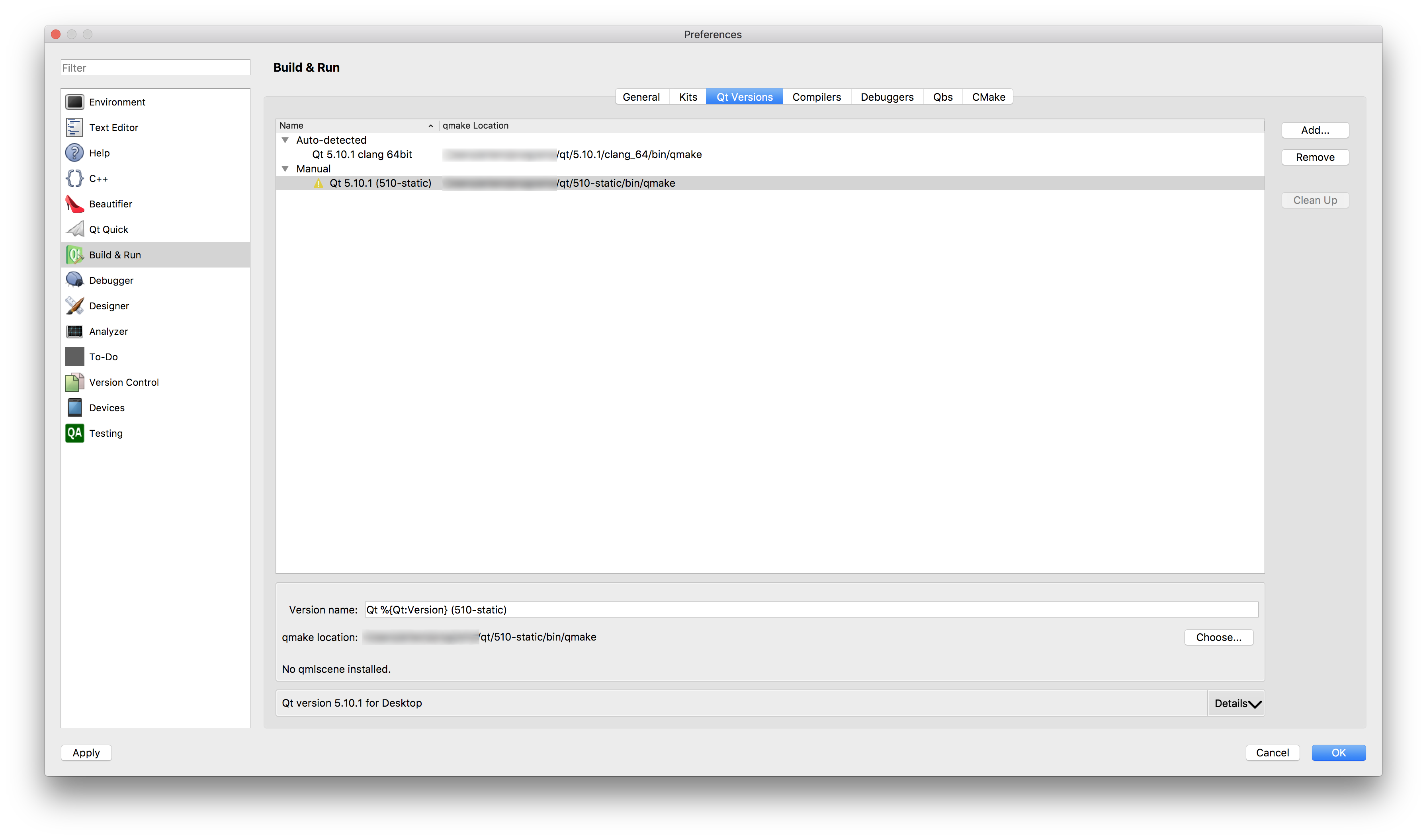 Qt Creator, versions