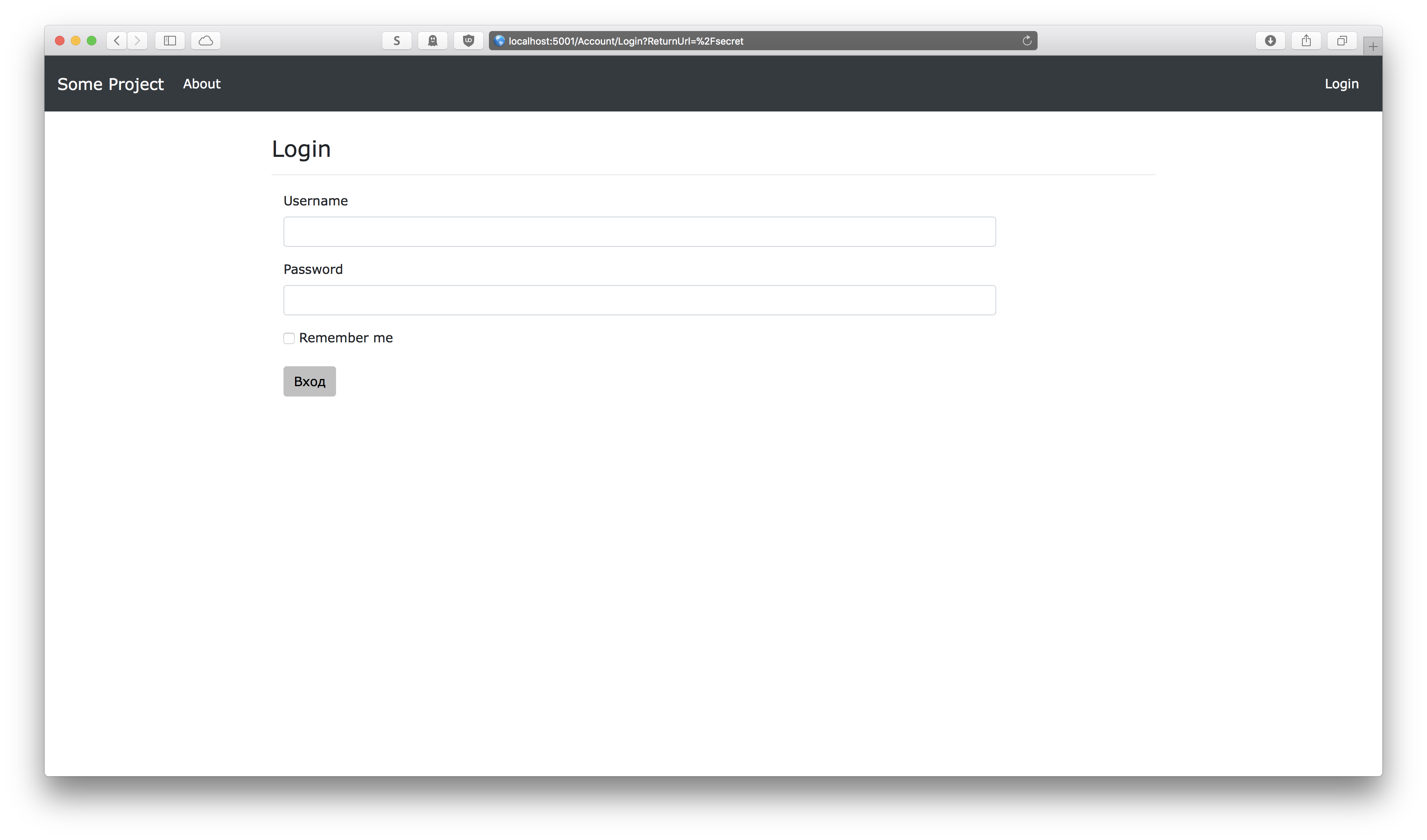 .NET Core MVC login page
