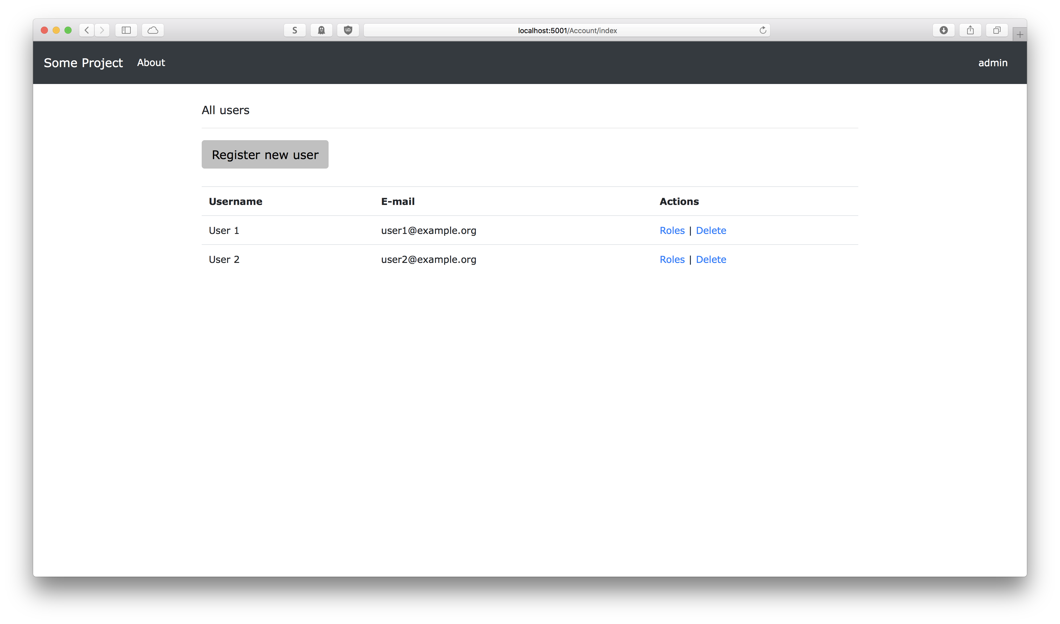 .NET Core MVC account page