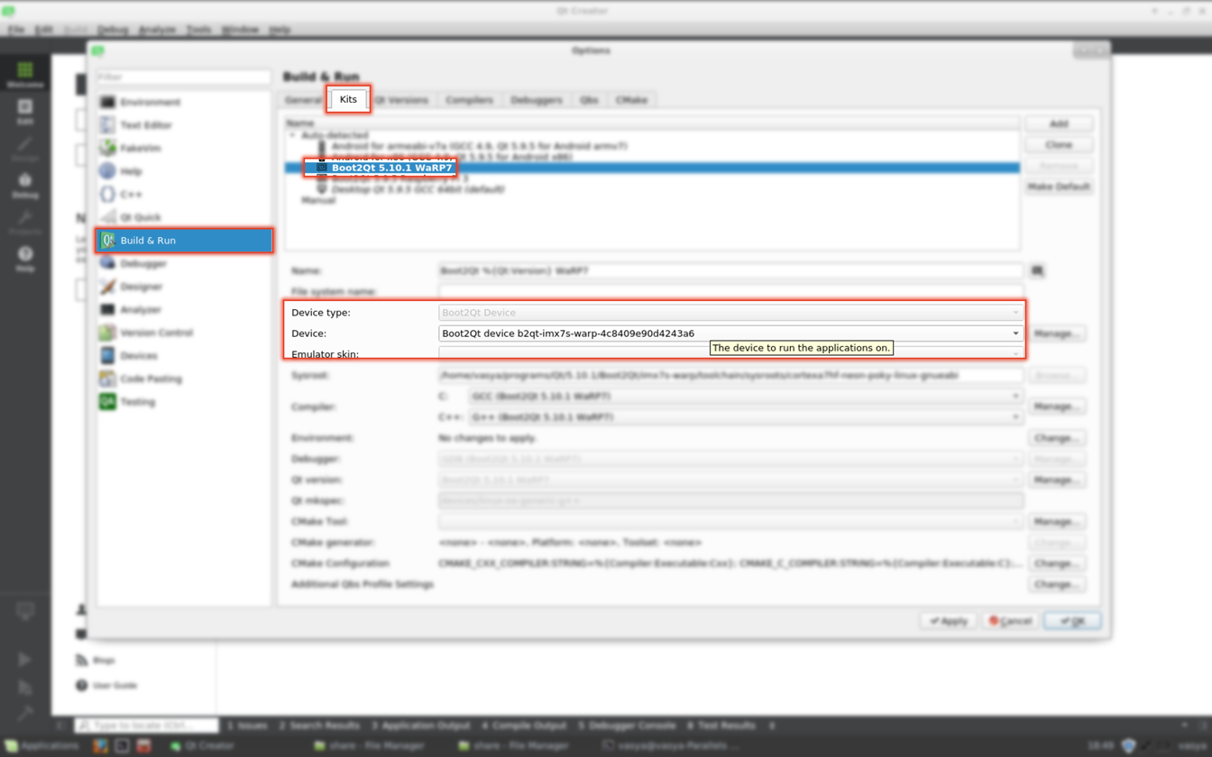 Qt Creator, add device to kit