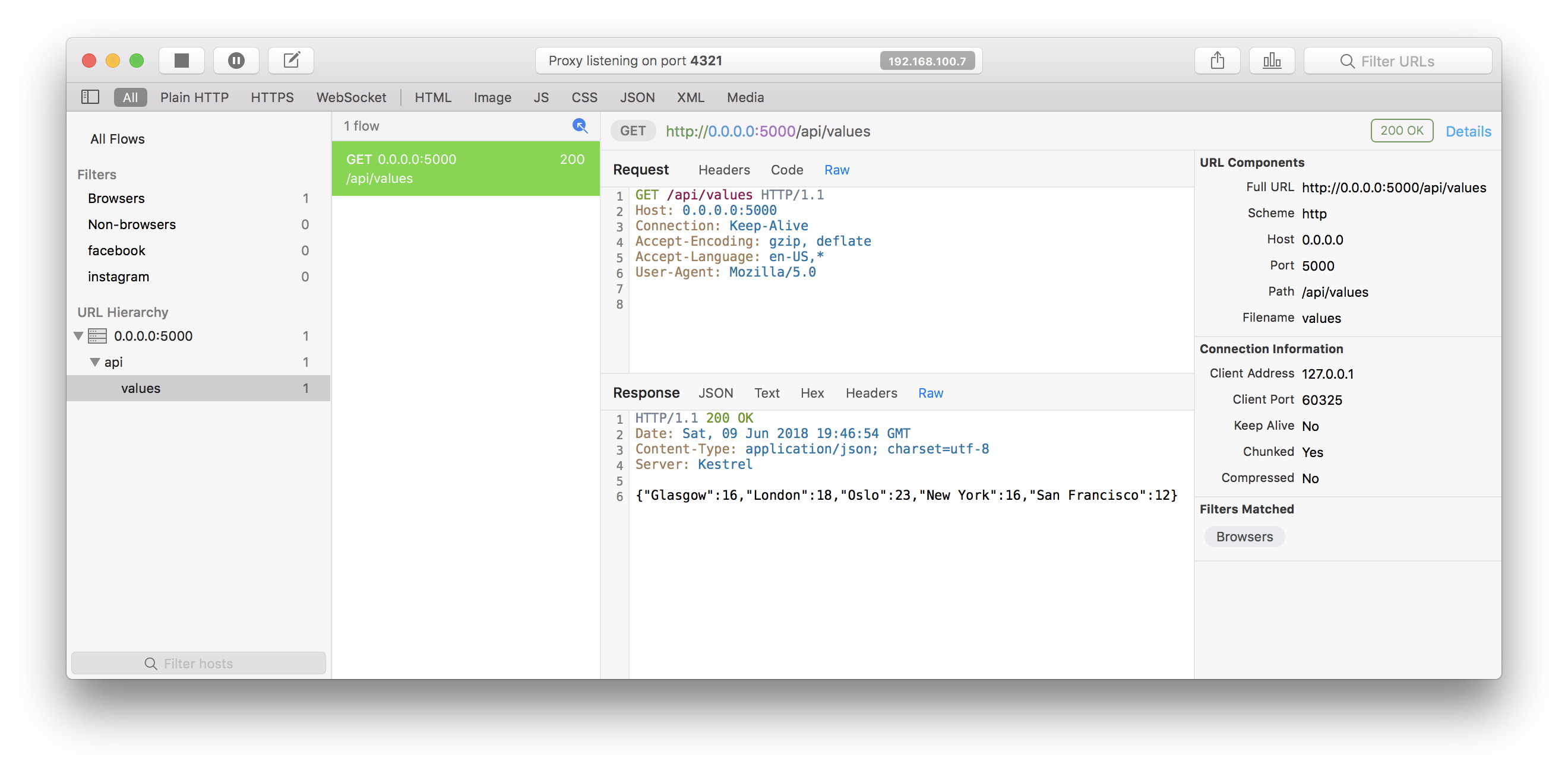 HTTP request captured with Proxie