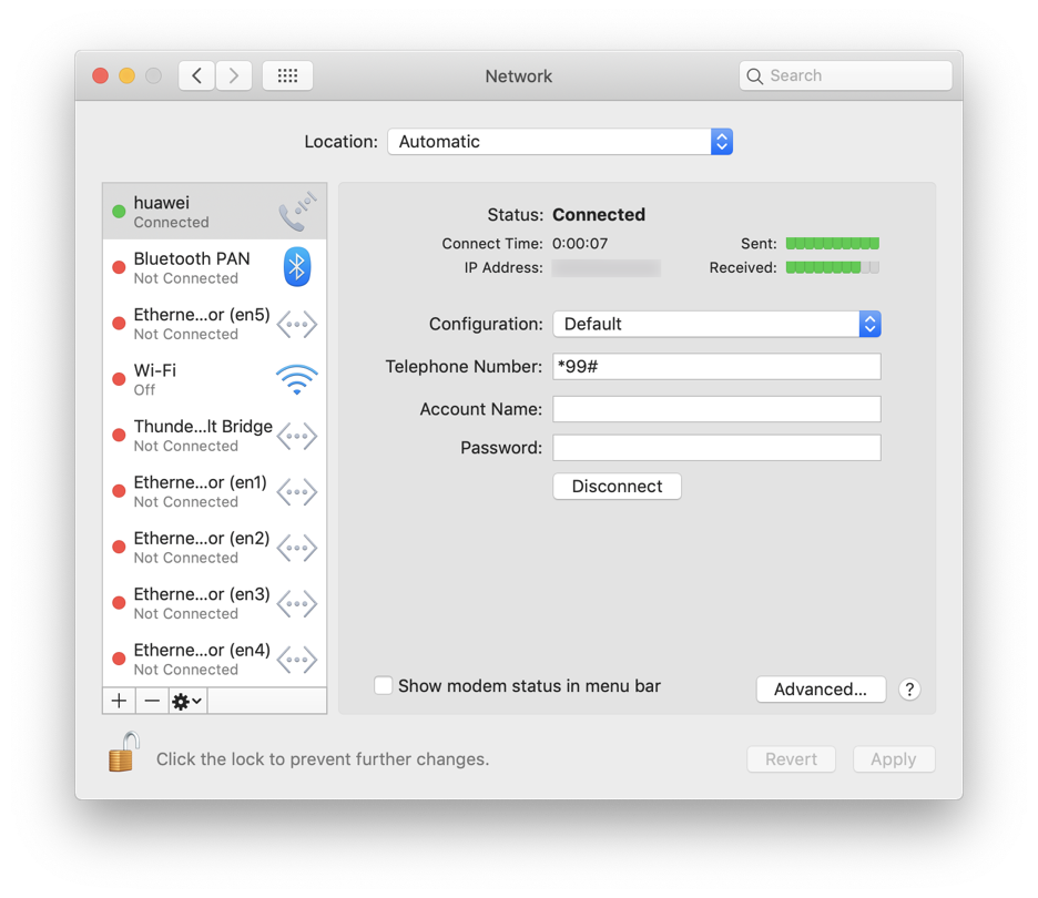 Mac OS Network, connected