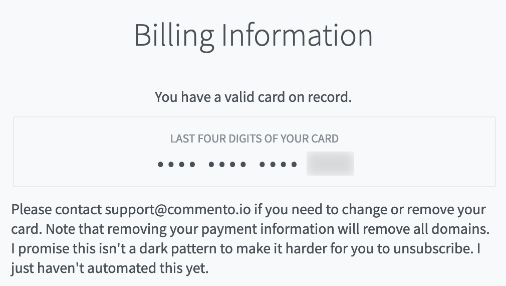 Commento billing information