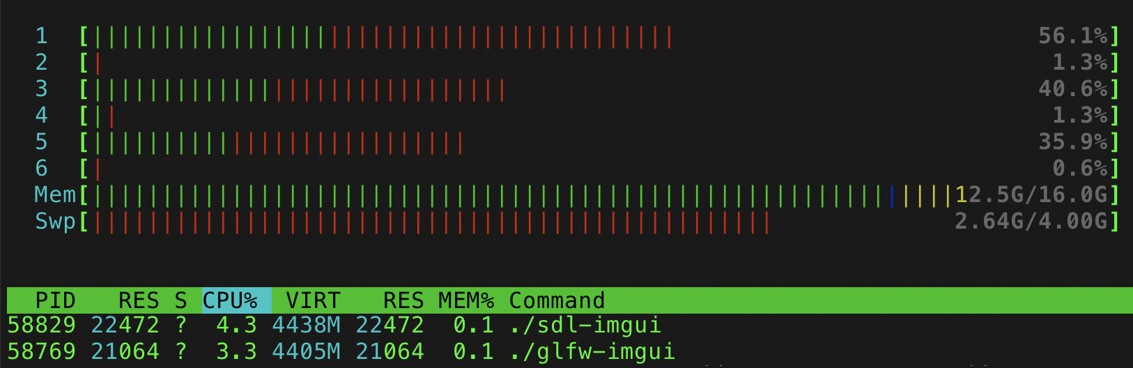 GLFW vs SDL, CPU and memory usage on Mac OS
