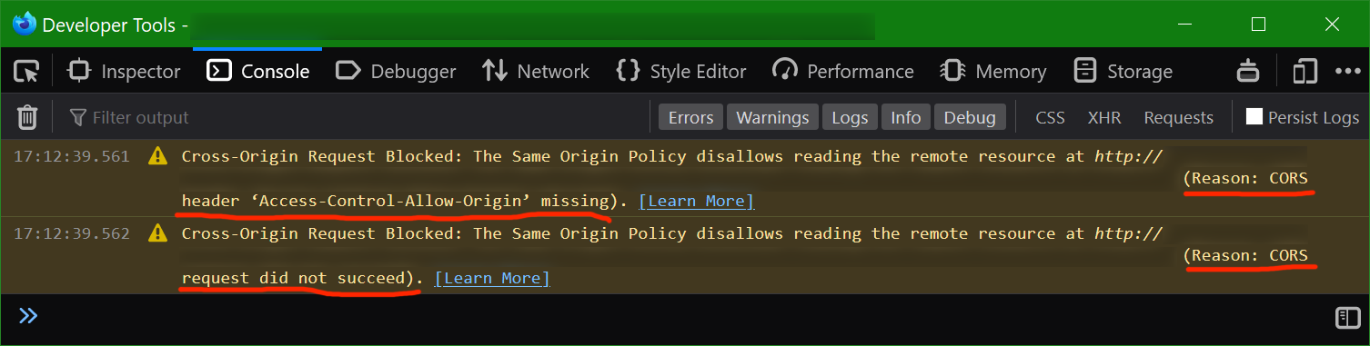 Firefox, missing CORS header