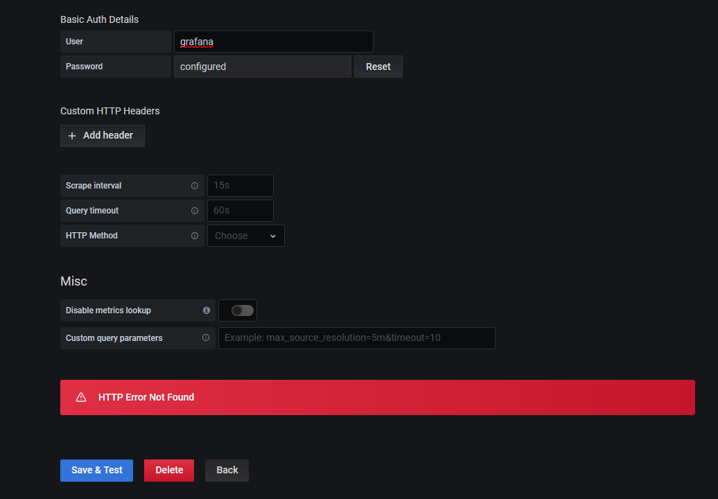Grafana wrong Prometheus data source error