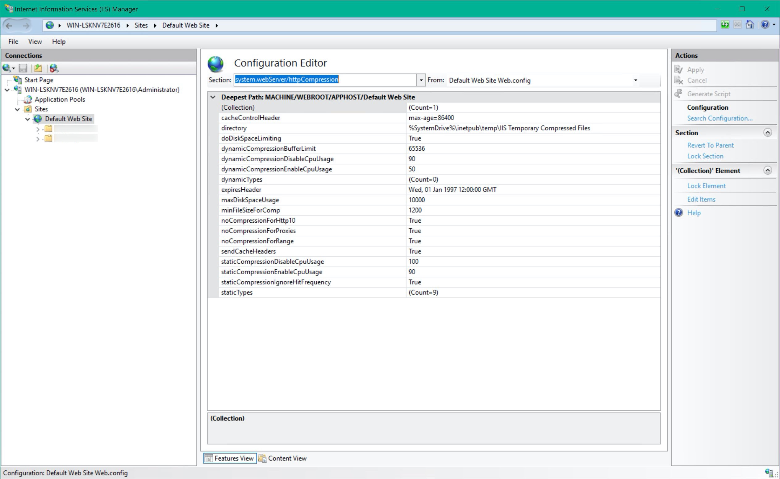 IIS Manager, httpCompression