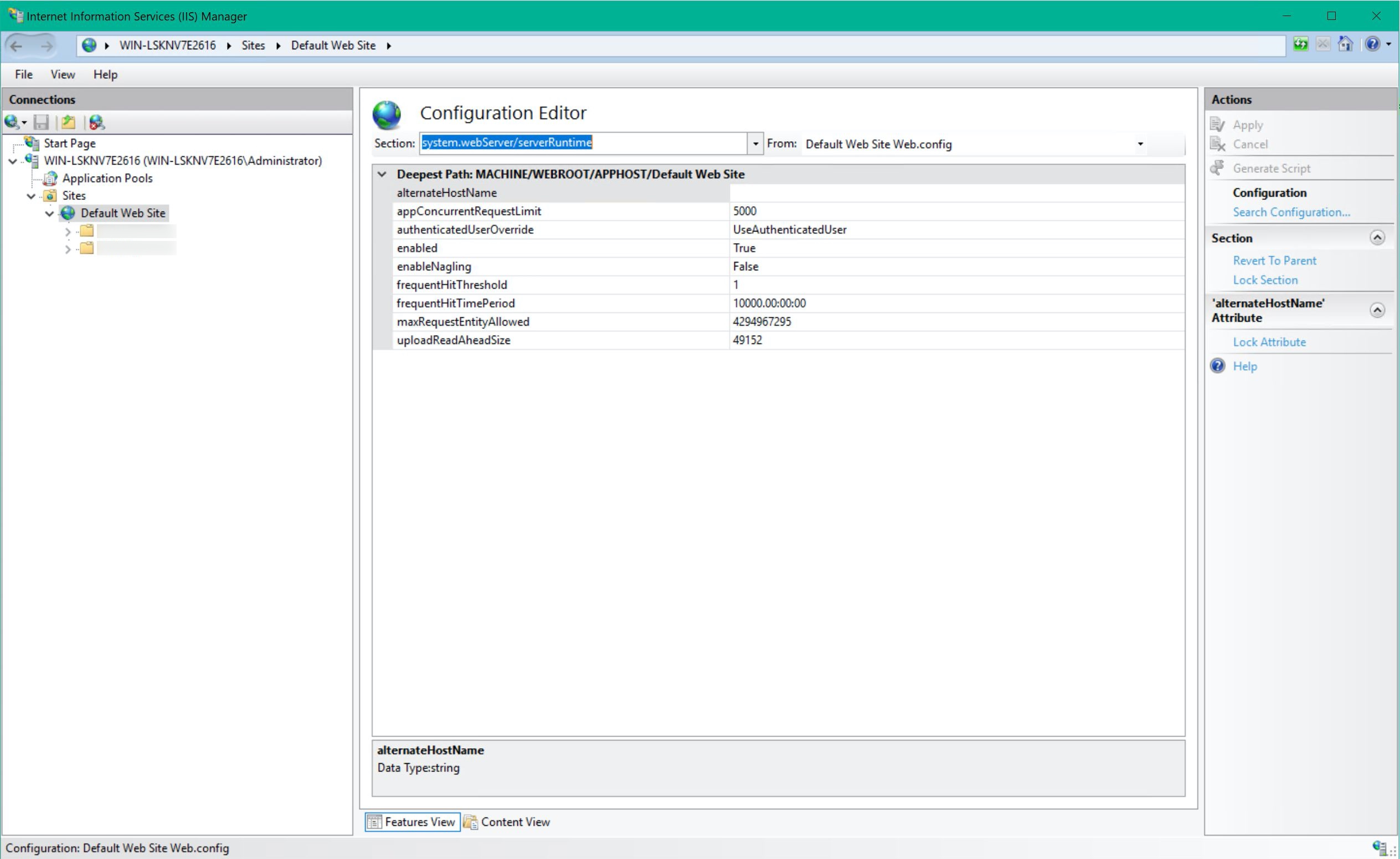 IIS Manager, serverRuntime