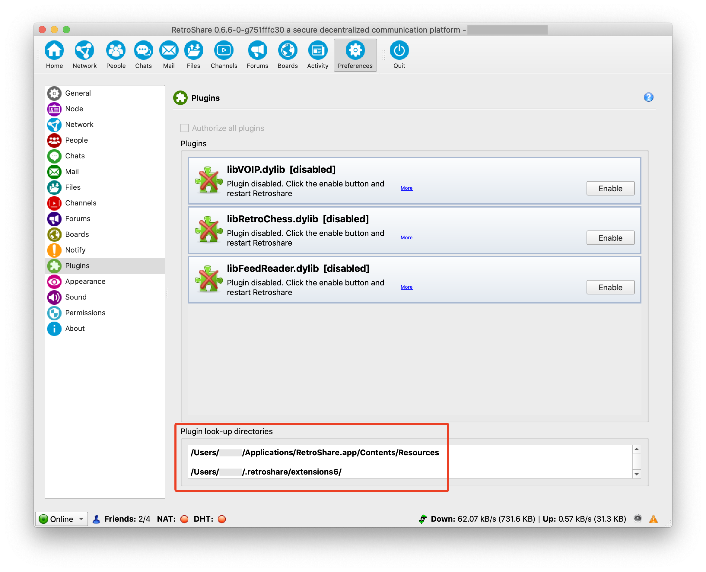 RetroShare plugins discovery