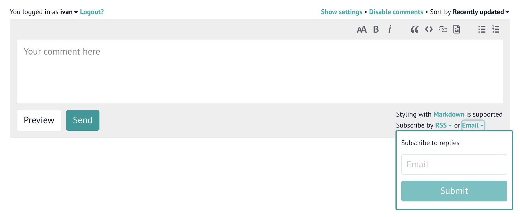remark42 e-mail subscription to replies