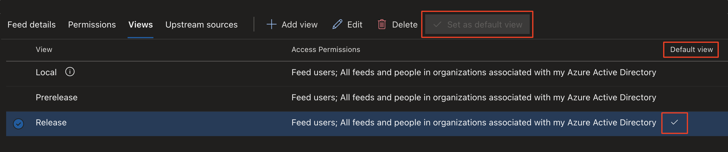 Azure DevOps Artifacts feed default view