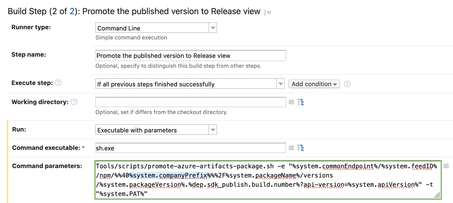 TeamCity build step executable
