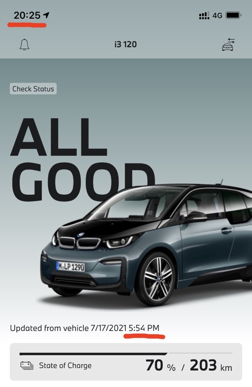 BMW application charging level not updated
