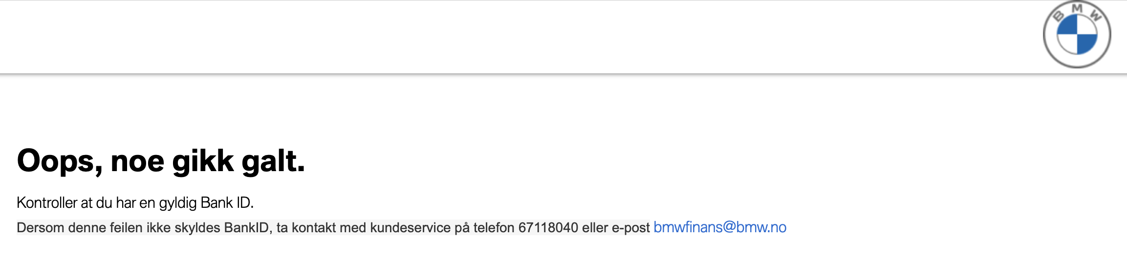 BMW Financial Services, failed to log-in