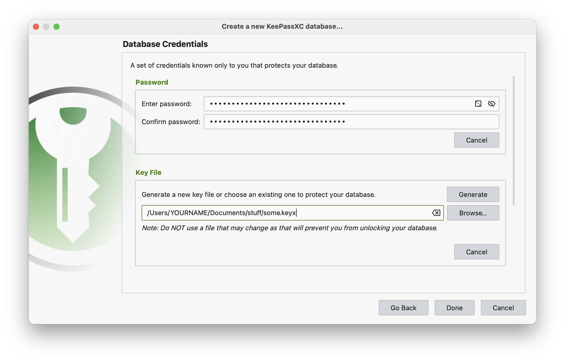 KeePass XC, new database