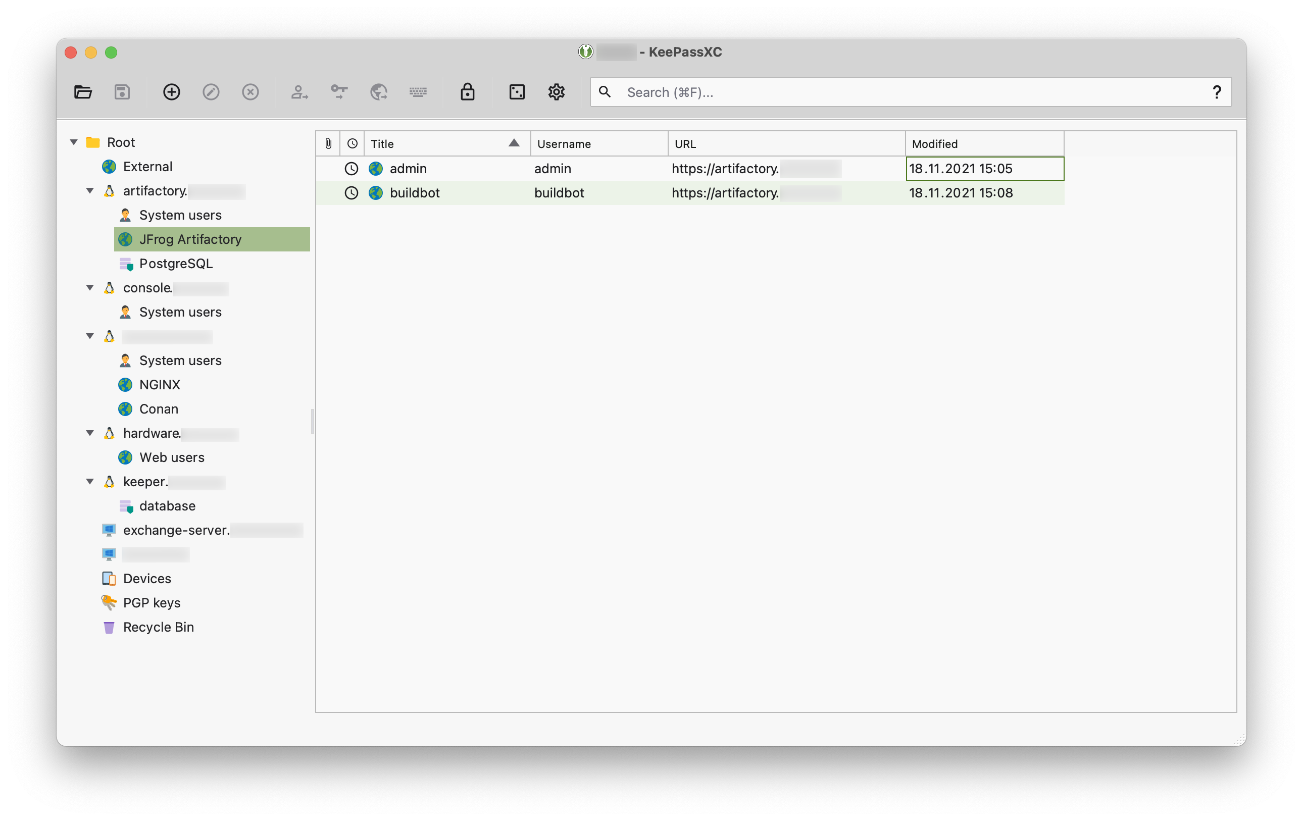 Passwords in KeePass XC