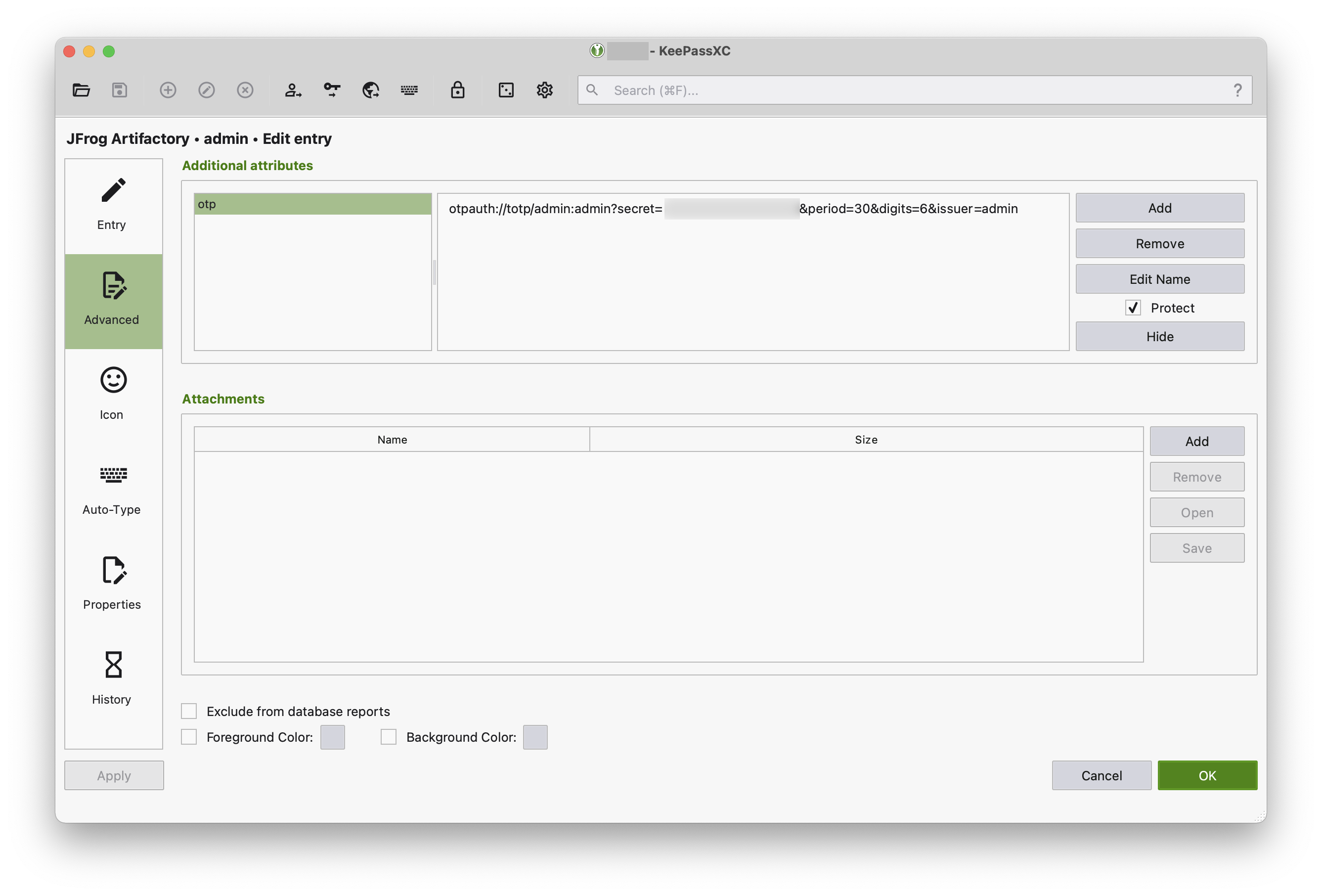KeePass XC, TOTP attribute