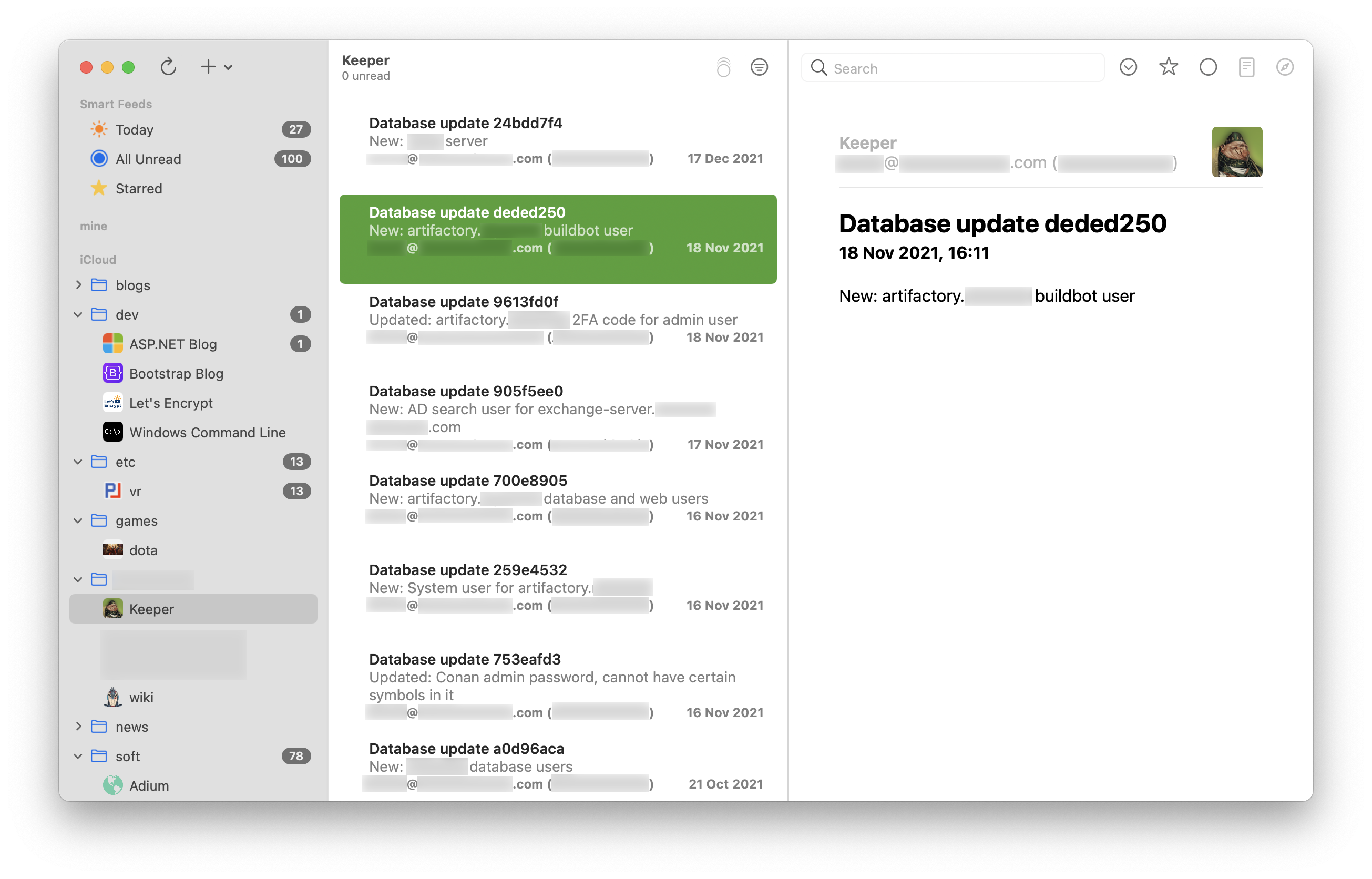Git repository updates as RSS feed