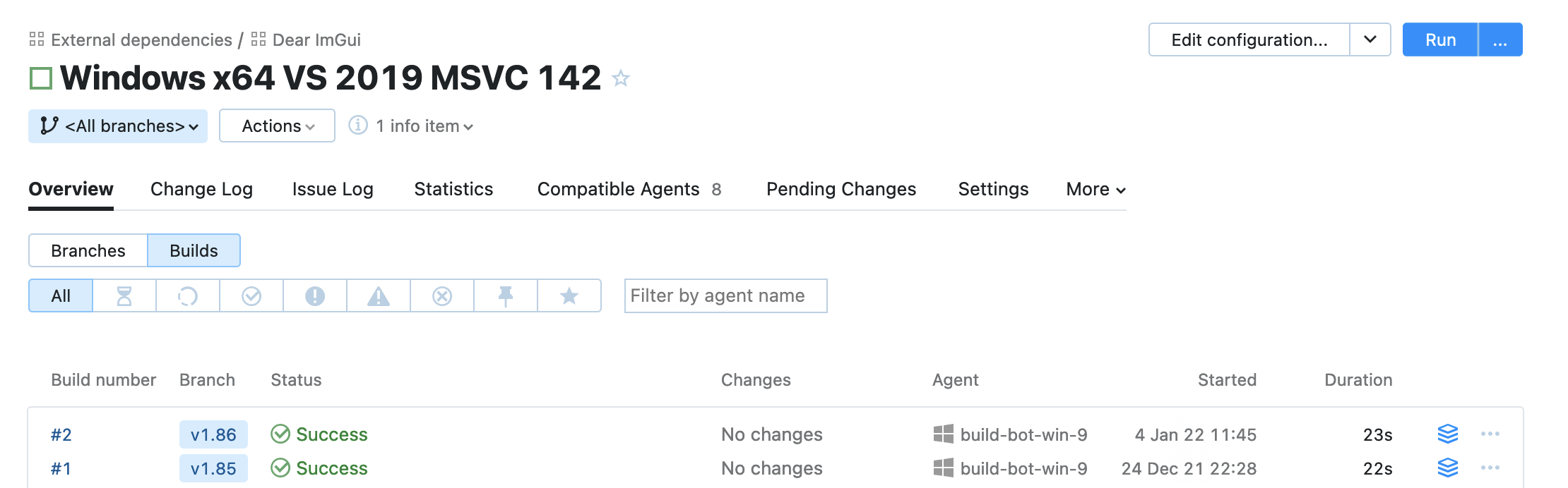 TeamCity, library versions builds
