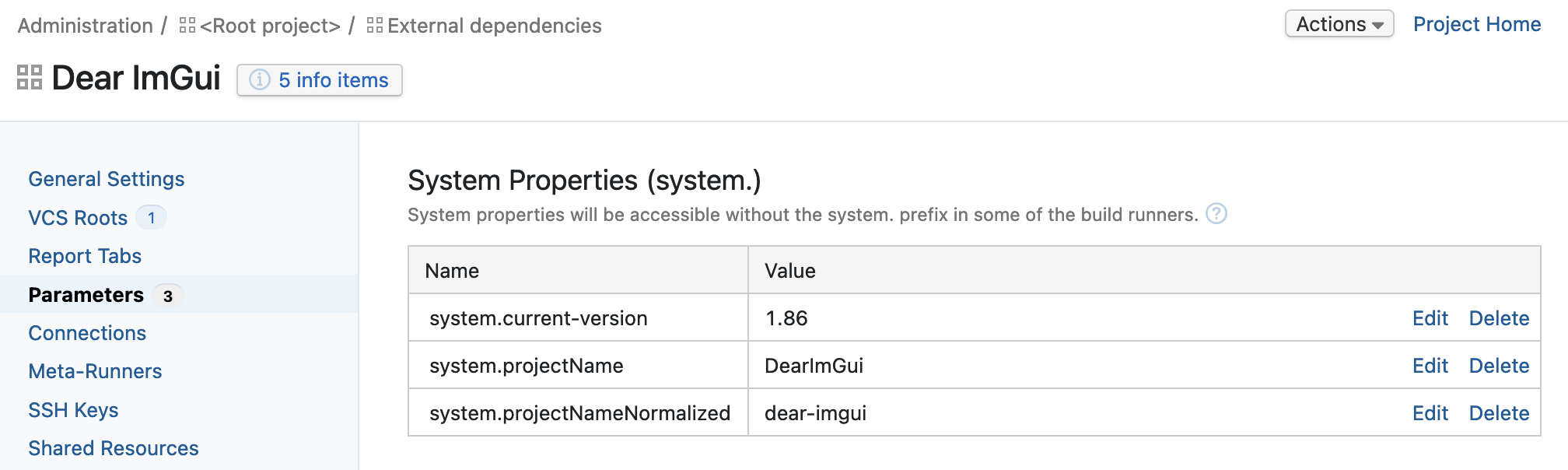 Project parameters in TeamCity