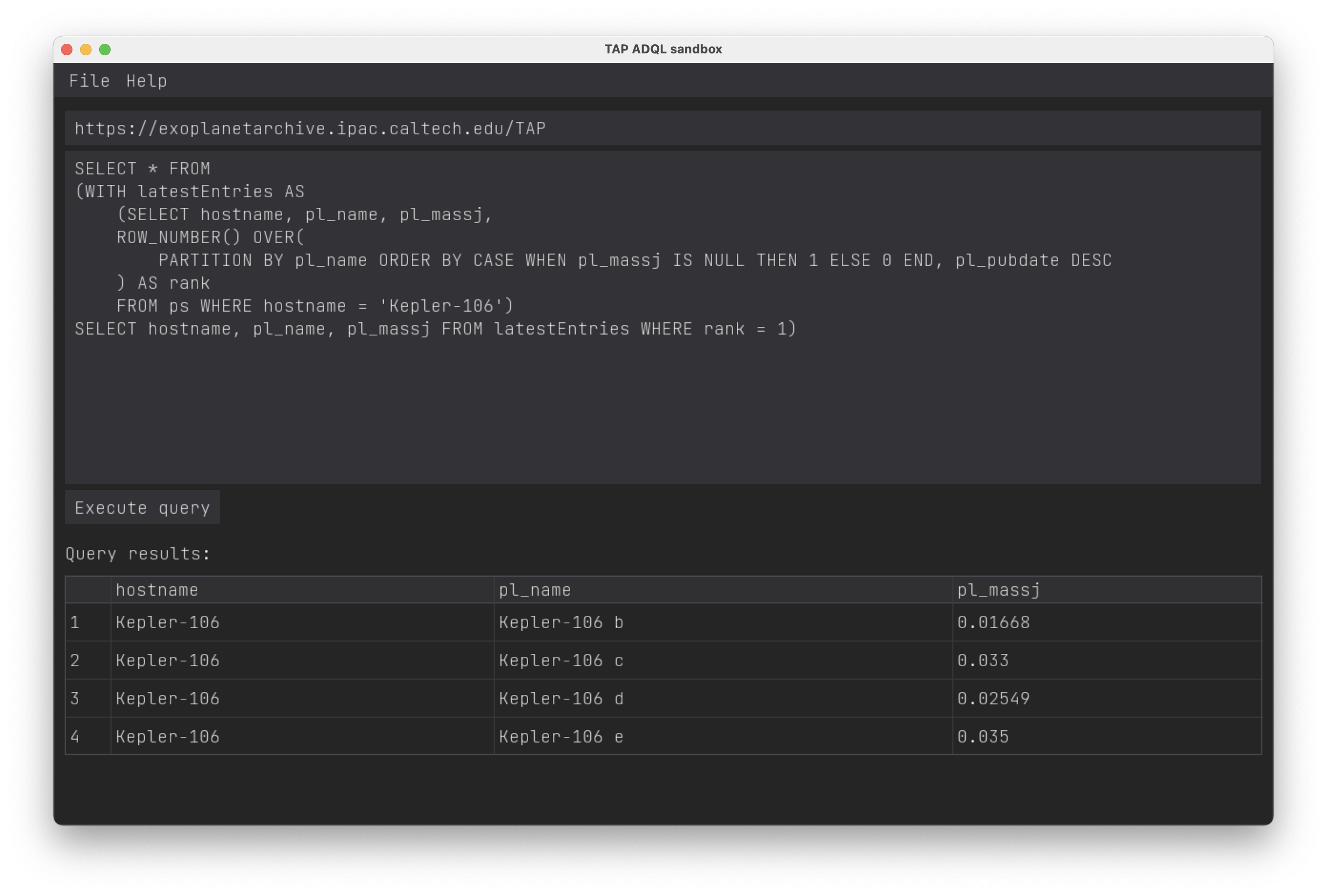 TAP ADQL sandbox
