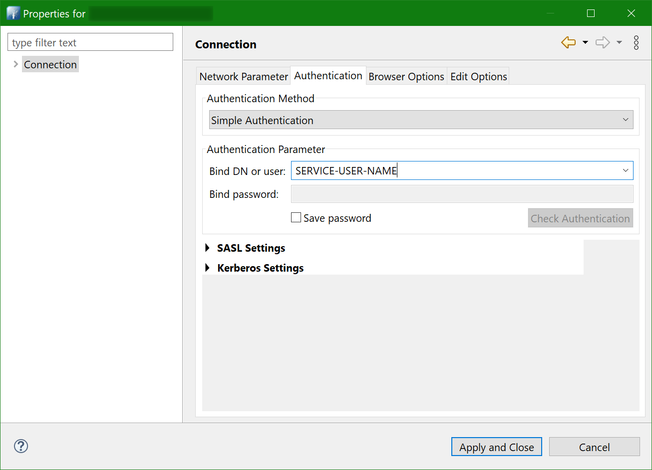Apache Directory Studio, connection authentication
