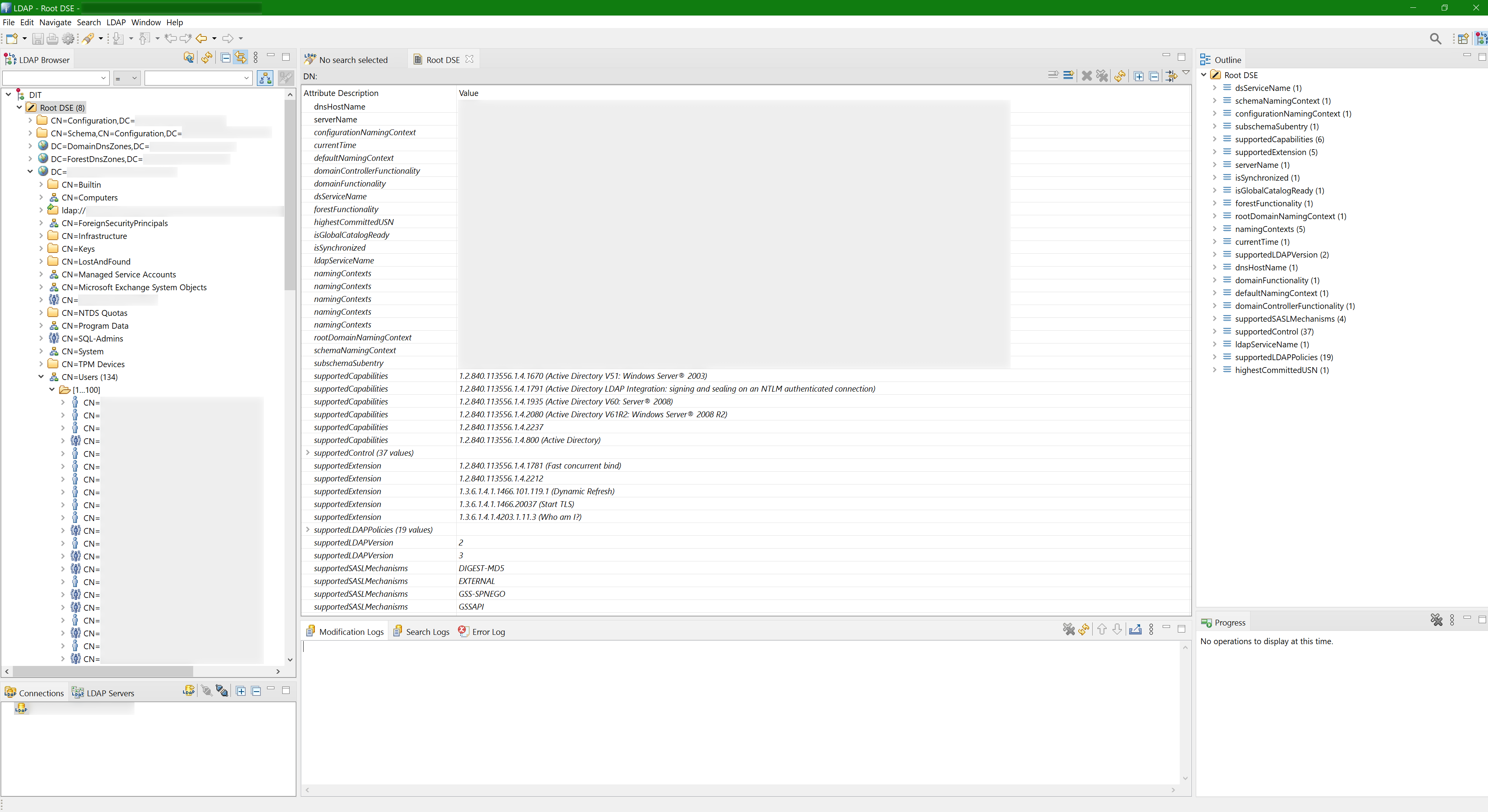 Apache Directory Studio, tree of nodes