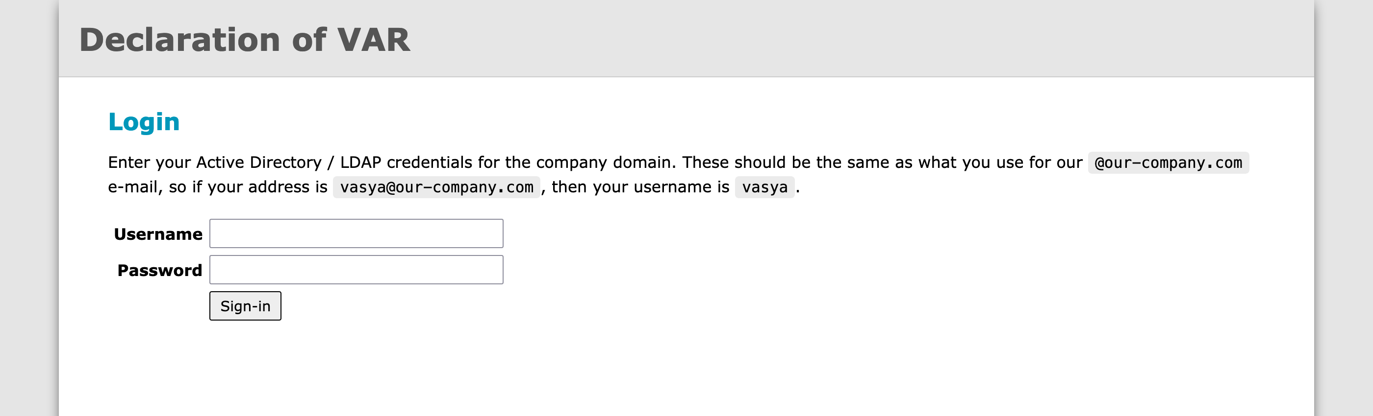 Login page