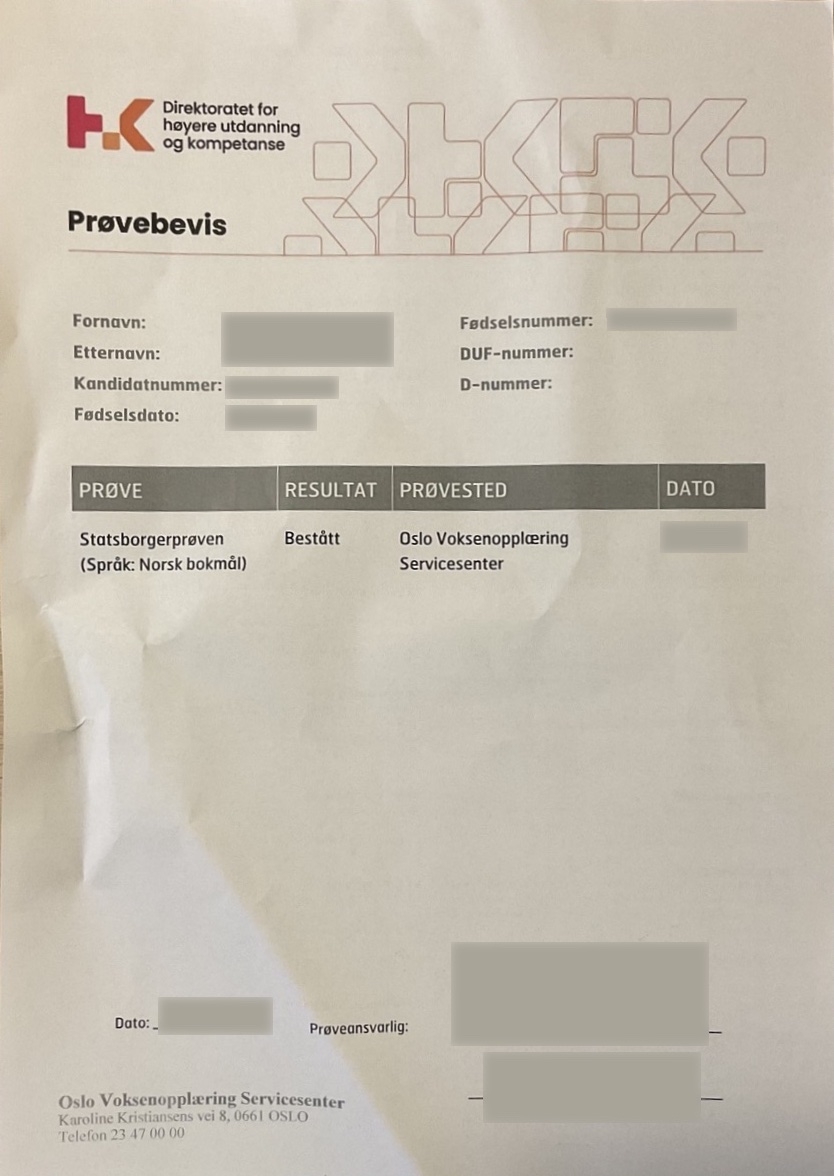 Результаты экзамена statsborgerprøven